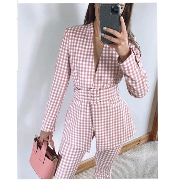 NWOT Zara Pink Gingham Blazer Sz M - Picture 7 of 11